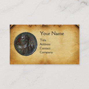 ANTIQUE ROMAN BRONZE MEDALLION MONOGRAM PARCHMENT VISITKORT