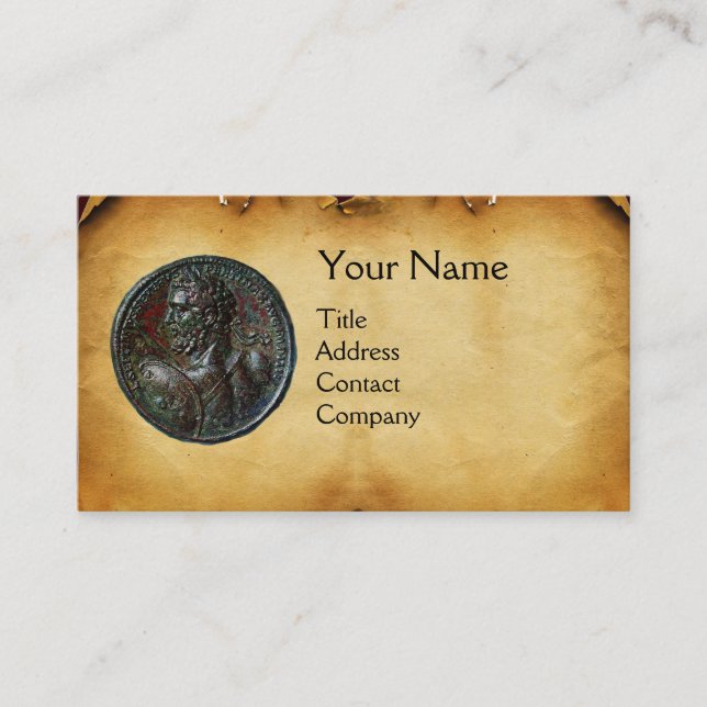 ANTIQUE ROMAN BRONZE MEDALLION MONOGRAM PARCHMENT VISITKORT (Framsida)