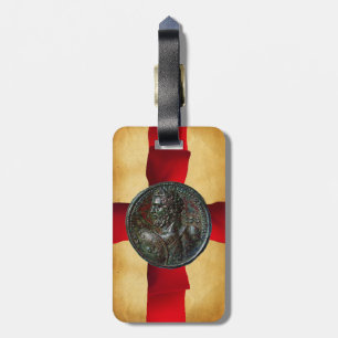 ANTIQUE ROMAN BRONZE MEDALLION Red Ribbon Bagagebricka