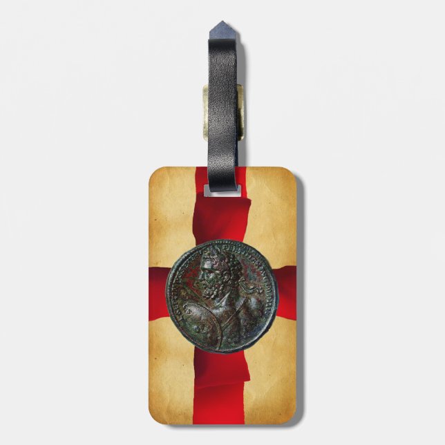 ANTIQUE ROMAN BRONZE MEDALLION Red Ribbon Bagagebricka (Baksidan Lodrät)