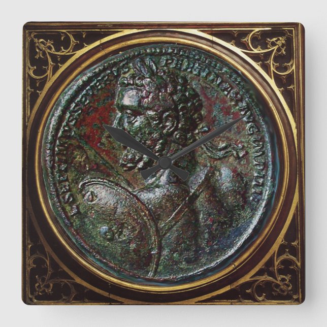 ANTIQUE ROMAN BRONZE MEDALLION SEPTIMUS SEVERUS FYRKANTIG KLOCKA (Framsida)