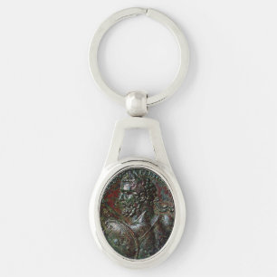 ANTIQUE ROMAN BRONZE MEDALLION SEPTIMUS SEVERUS OVALT SILVERFÄRGAD NYCKELRING