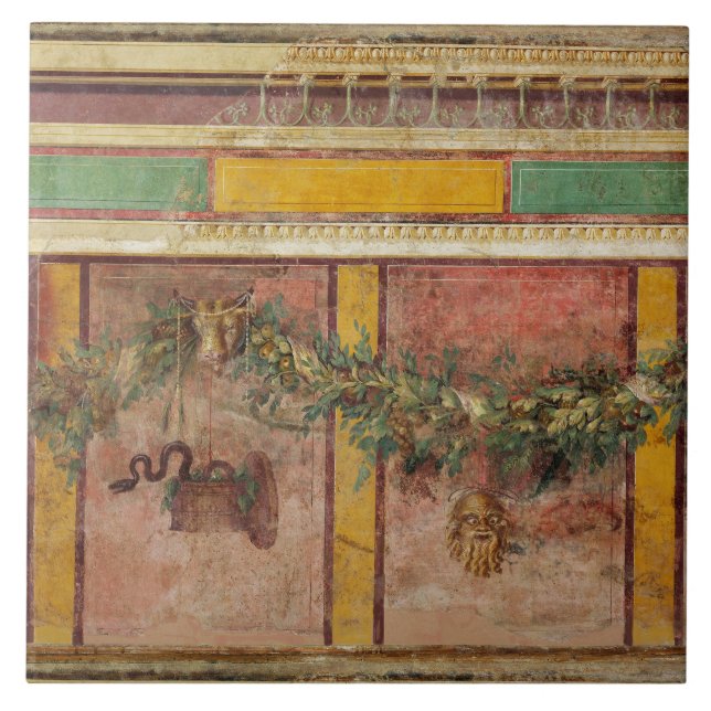 ANTIQUE ROMAN FRESCO,SATYR MASK,GARLAND,FRUITS  KAKELPLATTA (Framsidan)