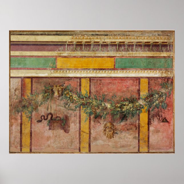 ANTIQUE ROMAN FRESCO,SATYR MASK,GARLAND,FRUITS  POSTER (Framsidan)