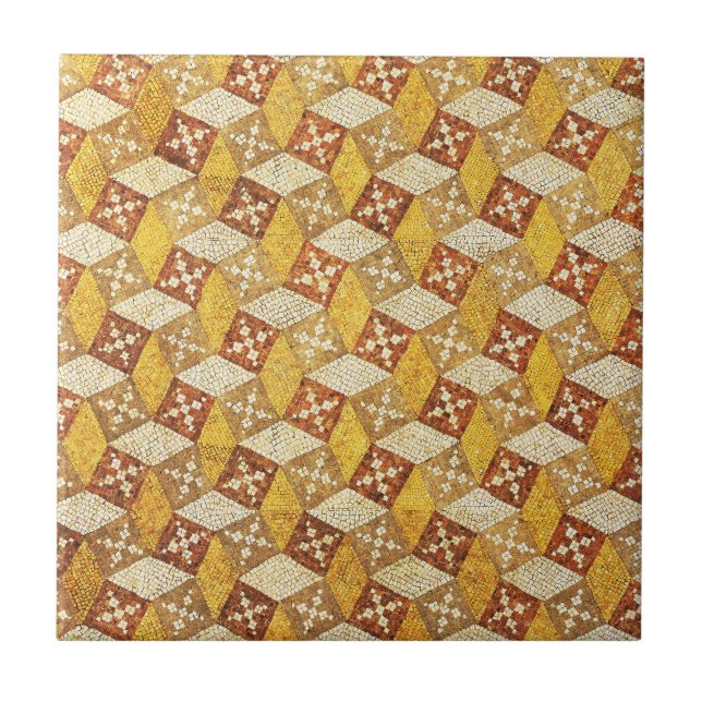 Antique Roman Mosaic Brown Gult Kakelplatta (Framsidan)