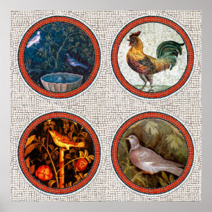 ANTIQUE ROMAN MOSAICS/BIRDS RO OCH TUPP POSTER