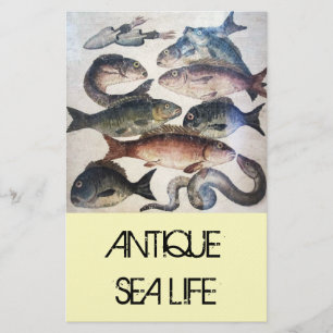 ANTIQUE ROMAN MOSAICS, FISKAR,HAVSOMRÅDESSCENE BREVPAPPER