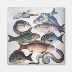 ANTIQUE ROMAN MOSAICS, FISKAR,HAVSOMRÅDESSCENE MAGNET