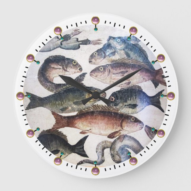 ANTIQUE ROMAN MOSAICS, FISKAR,HAVSOMRÅDESSCENE STOR KLOCKA (Framsida)