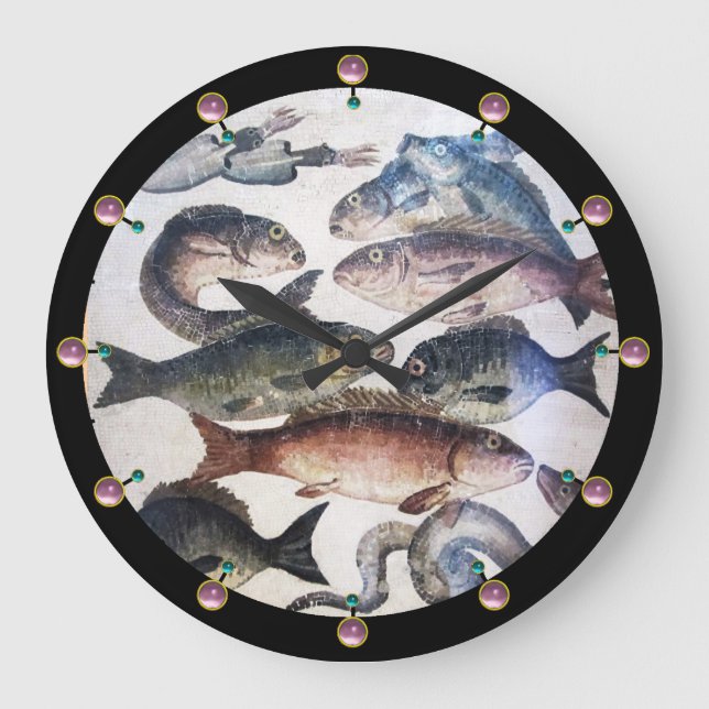 ANTIQUE ROMAN MOSAICS, FISKAR,HAVSOMRÅDETS LIVSCEN STOR KLOCKA (Framsida)