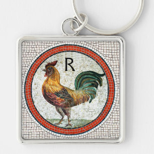 ANTIQUE ROMAN MOSAICS/TUPP MONOGRAM FYRKANTIG SILVERFÄRGAD NYCKELRING