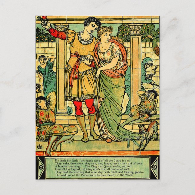 Antique Romantic Walter Crane Sleeping Beauty Vykort (Framsida)