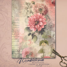 Antique Rosa Blommigt, Ephemera, Script Decoupage