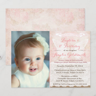 Antique Rosa Vintage Angel Baptism 1: a födelsedag Inbjudningar