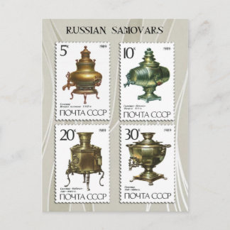 Antique Russian Samovars på Frimärke Vykort