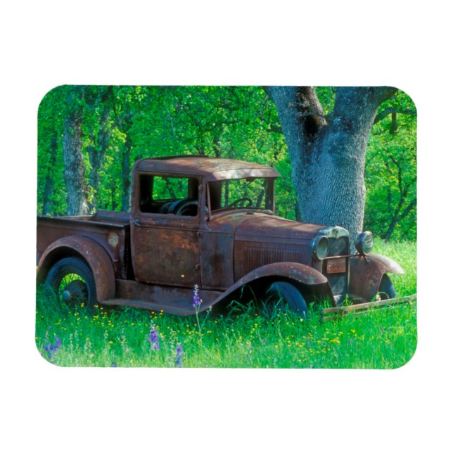 Antique Rusted lastbil i en skugga Magnet (Horisontell)