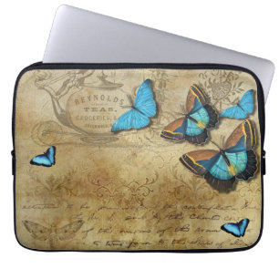 Antique Rustic Decoupage och Blue Butterflies Laptop Fodral