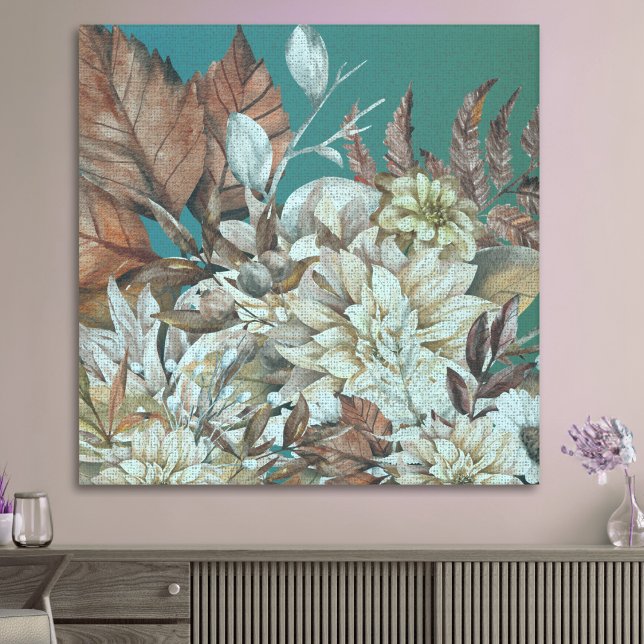 Antique Rustic Flowers, målade över Teal Canvastryck (Skapare uppladdad)