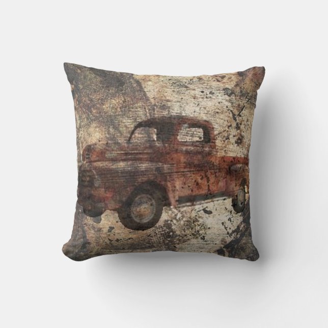 Antique Rustic Old Lastbil Kudde (Framsida)