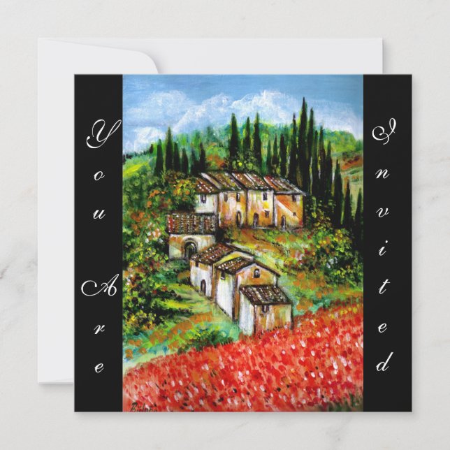 ANTIQUE RUSTIC VILLAGE IN TUSCANY, rödblå Inbjudningar (Framsida)