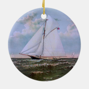 Antique Sailing Frakt Sloop Yacht Julgransprydnad Keramik