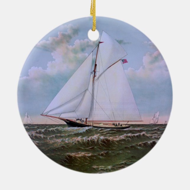 Antique Sailing Frakt Sloop Yacht Julgransprydnad Keramik (Baksidan)