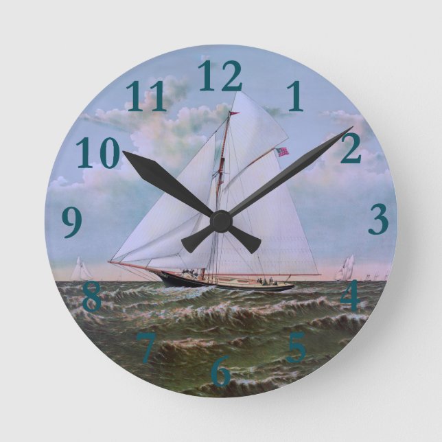 Antique Sailing Frakt Sloop Yacht Rund Klocka (Framsida)