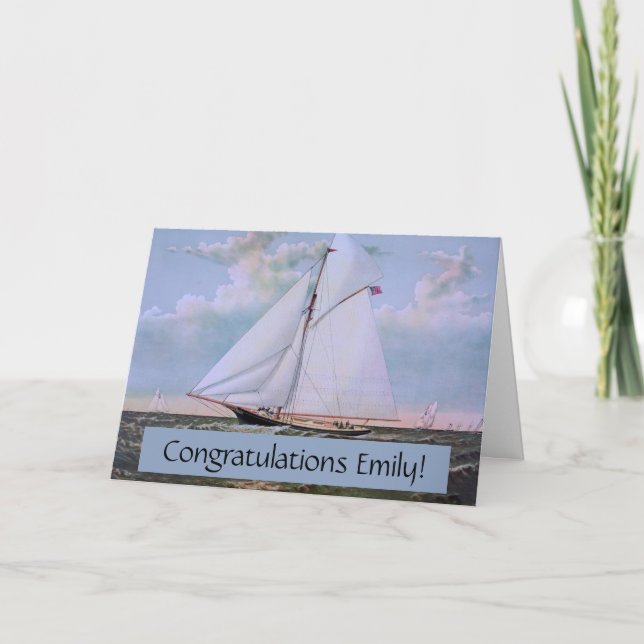 Antique Sailing Frakt Sloop Yacht Sailboat Ocean Kort (Framsida)