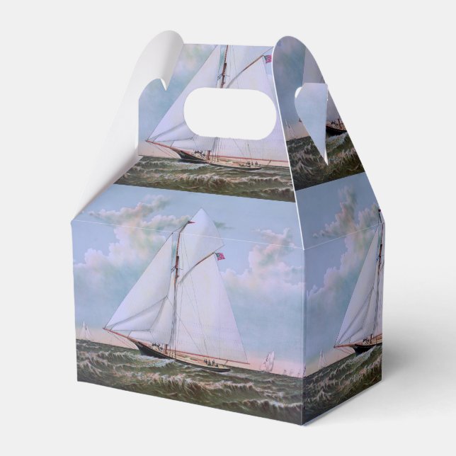 Antique Sailing Frakt Sloop Yacht Sailboat Ocean Presentaskar (Framsidan Sidan)