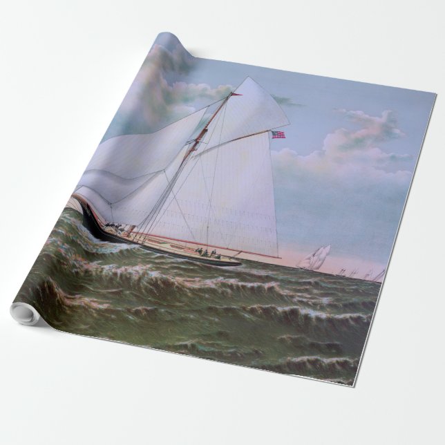 Antique Sailing Frakt Sloop Yacht Sailboat Ocean Presentpapper (Utrullad)