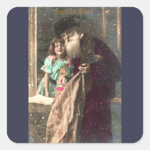 Antique Santa and Girl-jul Fyrkantigt Klistermärke
