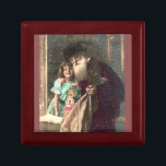 Antique Santa and Girl-jul Minnesask<br><div class="desc">Ett fantastiskt 1910-Fransks julfotkort av ett rustiskt,  vintage Jultomten och en söt,  förtjusande liten flicka som glatt pockar med en säck av festligt leksaker och presenter. Med elegant antika guld-brev som önskar Joyeux Noel.</div>