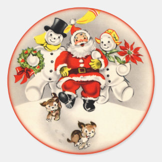 Antique Santa and Snö People Stickers Runt Klistermärke