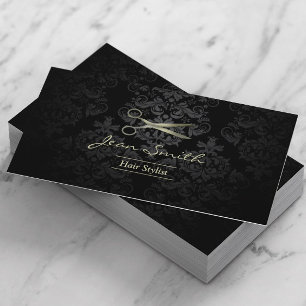 Antique Scissor Black & Guld Damask Hair Stylist Visitkort