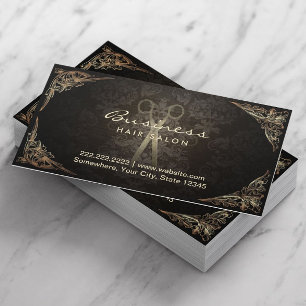 Antique Scissor Mörk Damask Hair Salon Visitkort