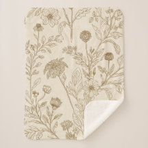 Antique Sepia Botanical Line Art Floral Pattern