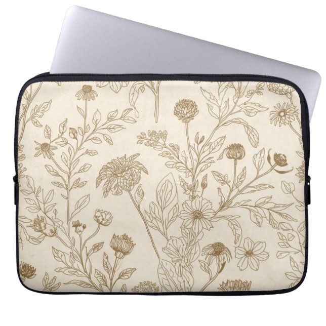 Antique Sepia Botanical Line Art Floral Pattern Laptop Fodral (Framsidan)