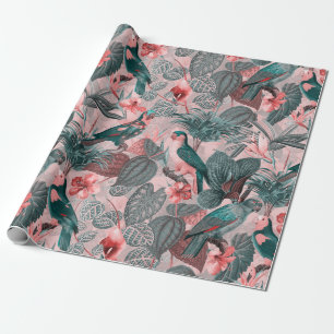 Antique Sepia Parrots Tropical Jungle Mönster Presentpapper