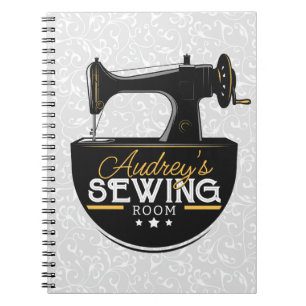 Antique Sewing Maskin ADD NAMN Seamstress Tailor Anteckningsbok