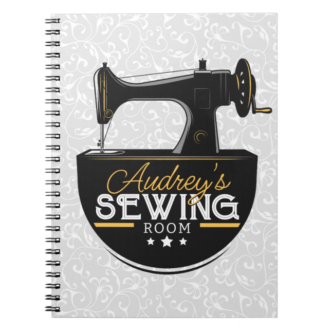 Antique Sewing Maskin ADD NAMN Seamstress Tailor Anteckningsbok (Framsidan)