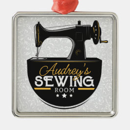 Antique Sewing Maskin ADD NAMN Seamstress Tailor Julgransprydnad Metall