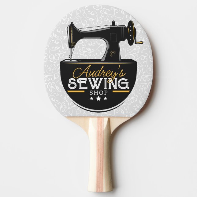 Antique Sewing Maskin ADD NAMN Seamstress Tailor Pingisracket (Framsidan)