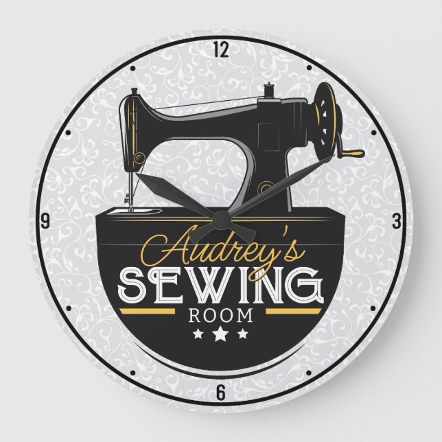 Antique Sewing Maskin ADD NAMN Seamstress Tailor Stor Klocka (Framsida)