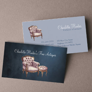 Antique shop, elegant vintage stol och stam visitkort