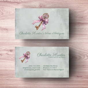 Antique shop inredingsdesign old nyckel rosa bow visitkort