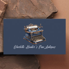 Antique shop, vintage old typewrite, guld och blue visitkort