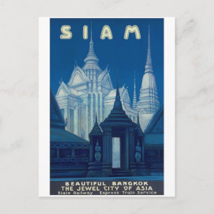 Antique Siam Bangkok Temples Travel Poster Vykort
