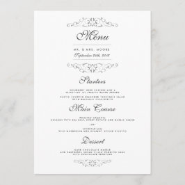 Antique Silver Flourish Bröllop Dinner Menu Meny