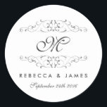 Antique Silver Flourish Monogram Wedding Stickers Runt Klistermärke<br><div class="desc">Elegant silver blomstrar. Matchningsinbjudan,  OSA kort,  porto frimärke och mycket annat i Little Bayleigh Store.</div>