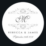 Antique Silver Flourish Monogram Wedding Stickers Runt Klistermärke<br><div class="desc">Elegant silver blomstrar. Matchningsinbjudan,  OSA kort,  porto frimärke och mycket annat i Little Bayleigh Store.</div>